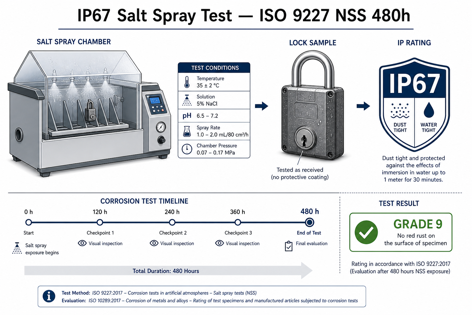 Extreme Betriebsbedingungen — IP67-Schutzgrad und ISO 9227 Salzsprühnebel-Testszenario