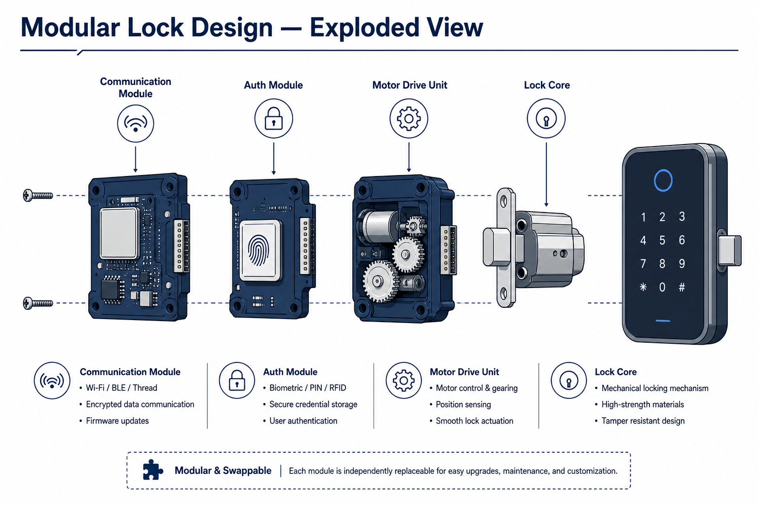 Lieferkette und Lifecycle — modulares Design mit abnehmbaren Kommunikations- und Authentifizierungsmodulen