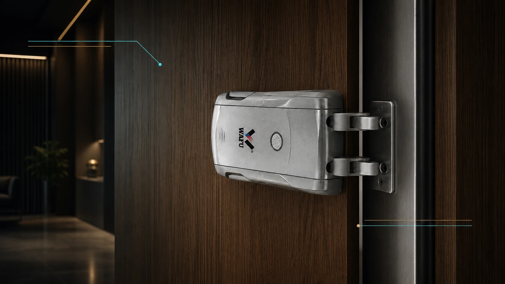 Horizontal installed invisible smart lock on a door in a premium architectural setting